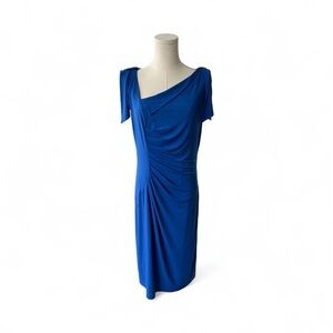 DAVID MEISTER ✘ Royal Blue Ruched Tie Shoulder Draped Cocktail Dress, Sz 8 $325